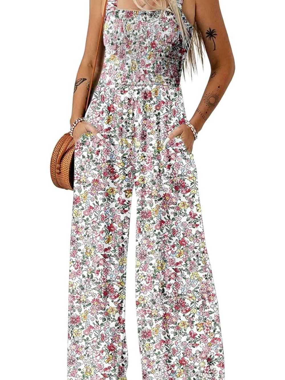 Floral Wide-Leg Jumpsuit - White/Pink